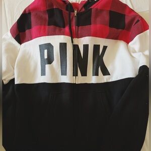 Victoria Secret PINK zip up fur plaid hoodie